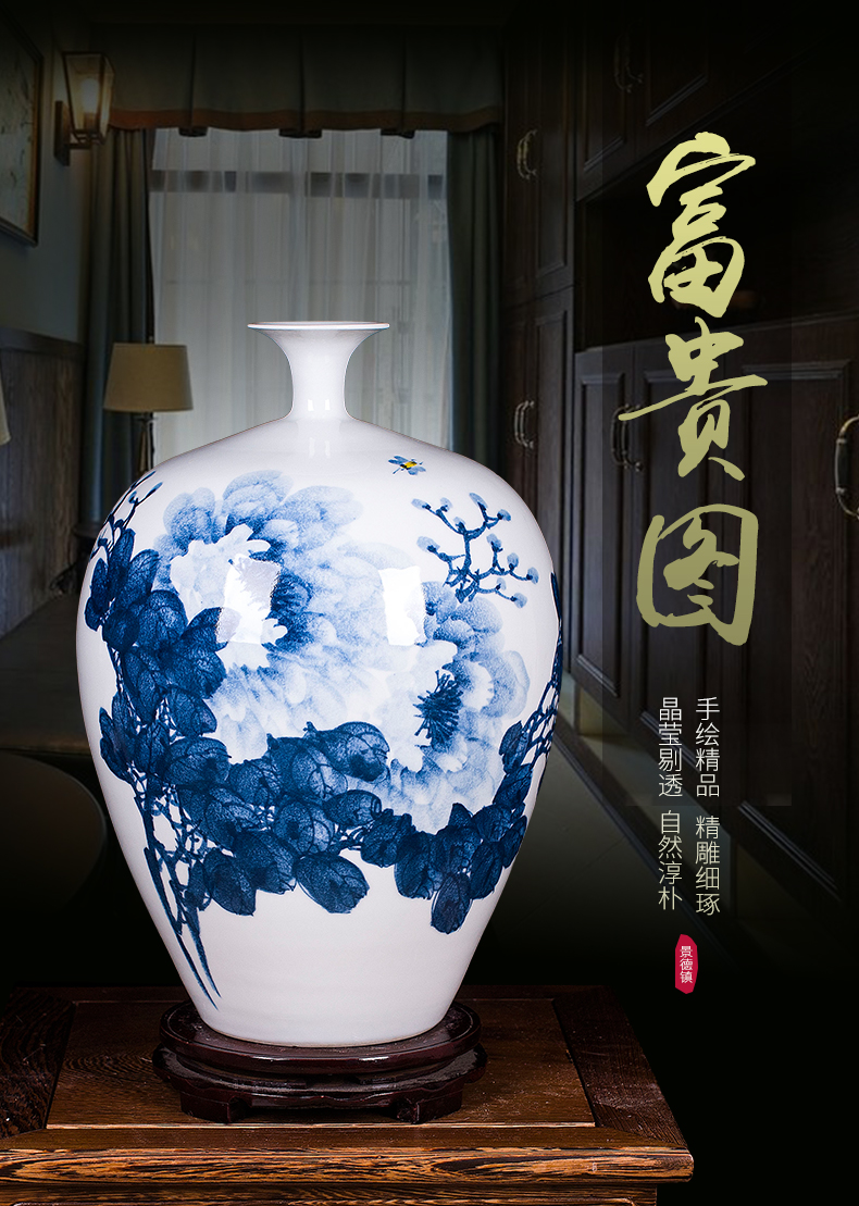 Jingdezhen blue and white peony vases, I and contracted hand - made ceramics decoration furnishing articles modern Chinese style living room