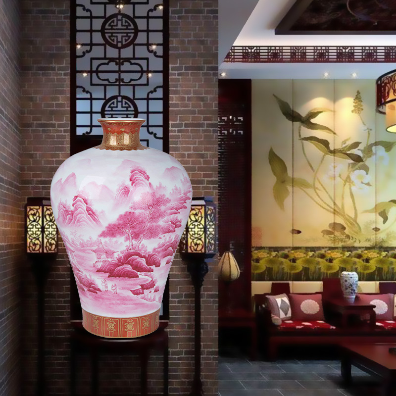 Jingdezhen ceramic craft paint ruby red berries bottled act the role ofing is tasted furnishing articles large living room TV cabinet flower arrangement