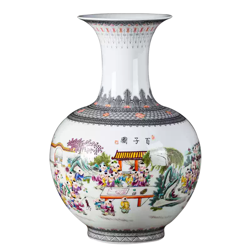 景德镇名瓷　花瓶　飾壺 景德镇陶瓷花瓶薄胎瓷瓶百子图玄关家居装饰仿古古典中式摆件瓷器