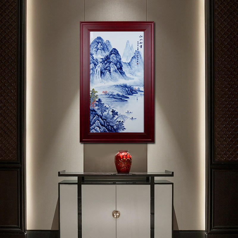 The New Chinese blue and white porcelain of jingdezhen ceramics jiangshan picturesque porcelain plate painting the living room sofa setting wall decoration