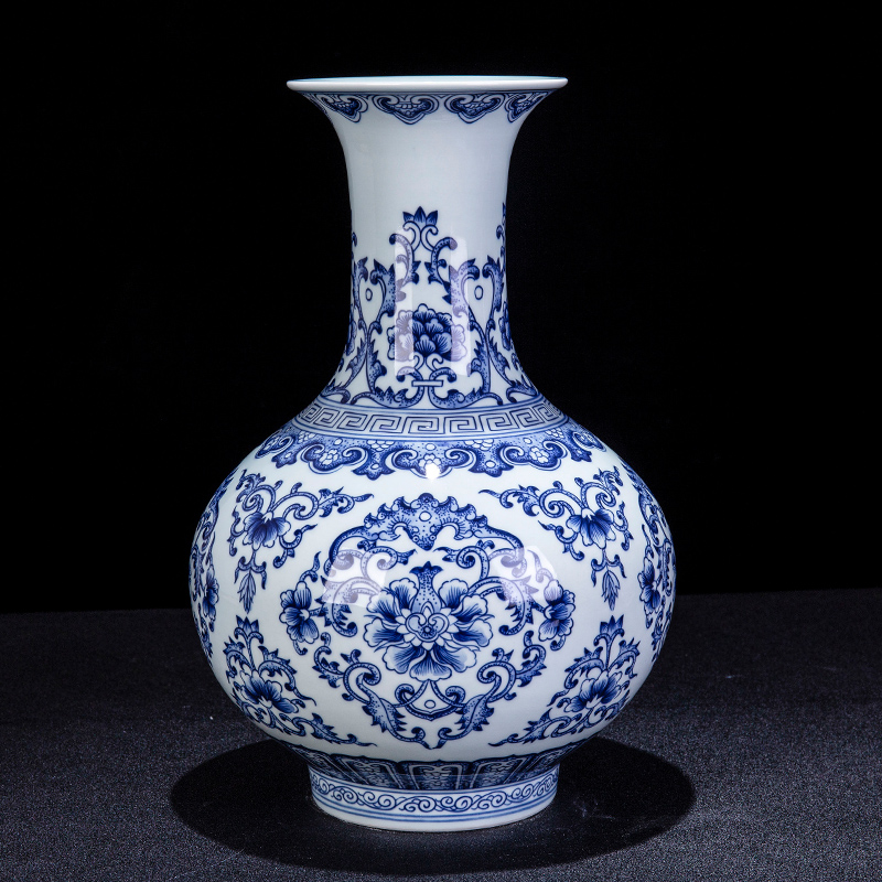 Jingdezhen ceramics antique flower arrangement hand-painted blue and white porcelain vase living room large floor-to-ceiling home ornaments