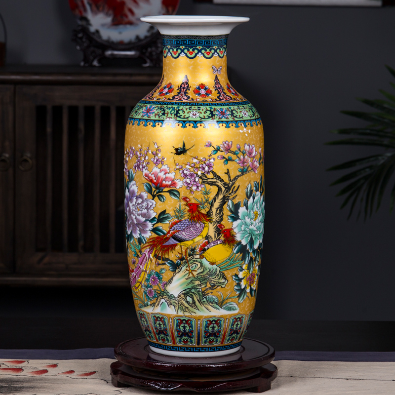 Jingdezhen ceramic ware Chinese style enamel color vase decoration swinging piece home living room Bogu frame flower arrangement ornament large number