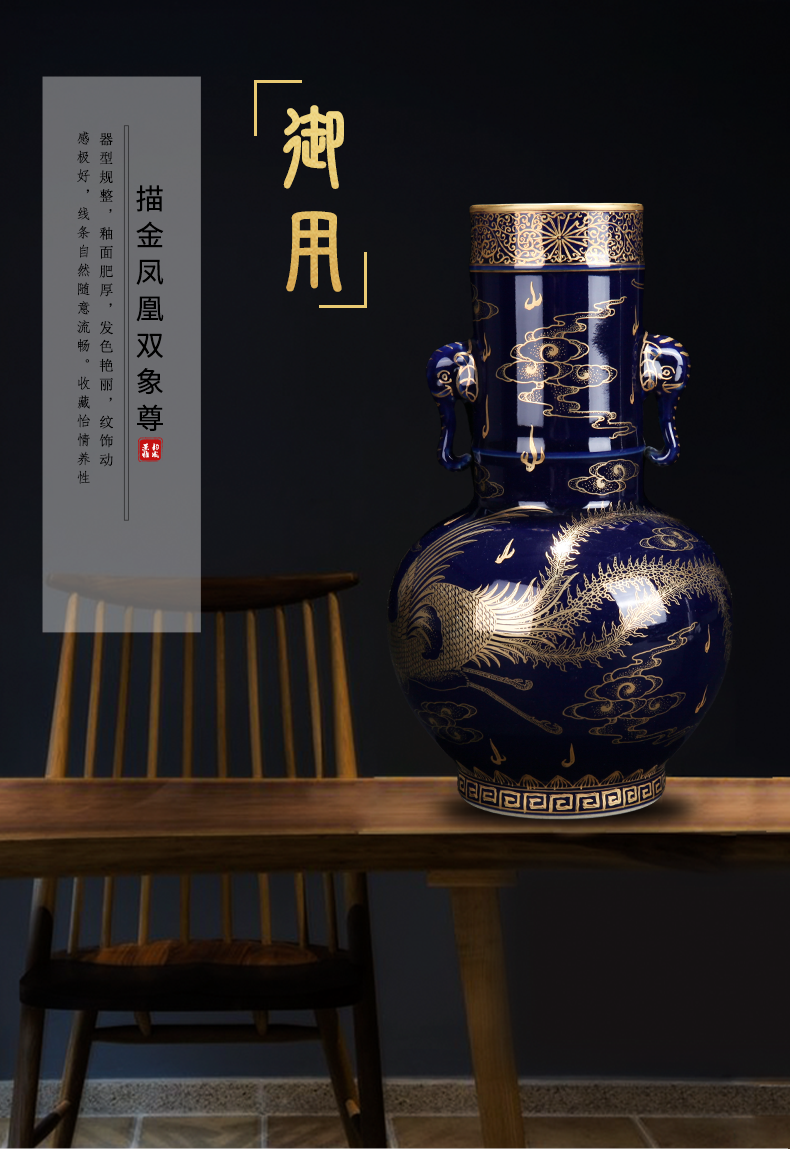 Jingdezhen ceramic vases, new Chinese style paint phoenix double like home rich ancient frame sitting room adornment is placed