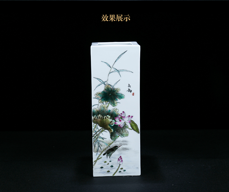 Jingdezhen ceramic manual charactizing a fine spring day square bottle decoration of new Chinese style living room a study vase furnishing articles