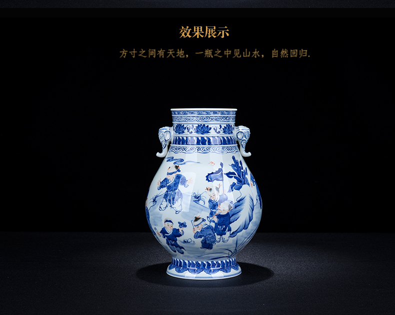 Jingdezhen ceramic new Chinese blue and white tong qu vase decoration place to live in the sitting room porch flower vase