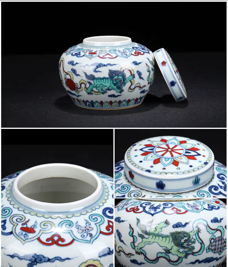 Jingdezhen ceramic new Chinese style maintain color bucket lion dance caddy fixings home sitting room tea tea POTS