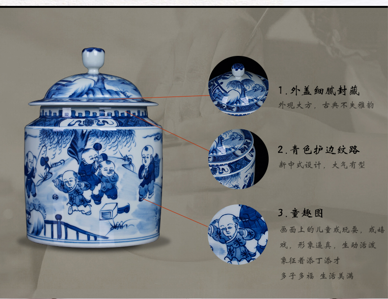 The New Chinese blue and white porcelain of jingdezhen ceramic tong qu caddy fixings general storage tank large place to live in the living room