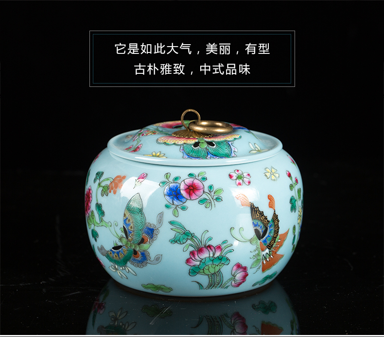 Jingdezhen ceramic antique sky blue butterfly caddy fixings decorative furnishing articles household study tea POTS porcelain