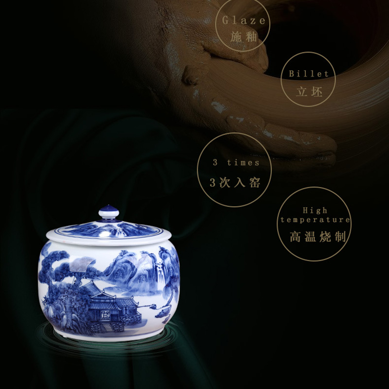 Jingdezhen ceramic hand - made with cover of blue and white porcelain decoration storage tank Chinese ceramic pot to receive furnishing articles large