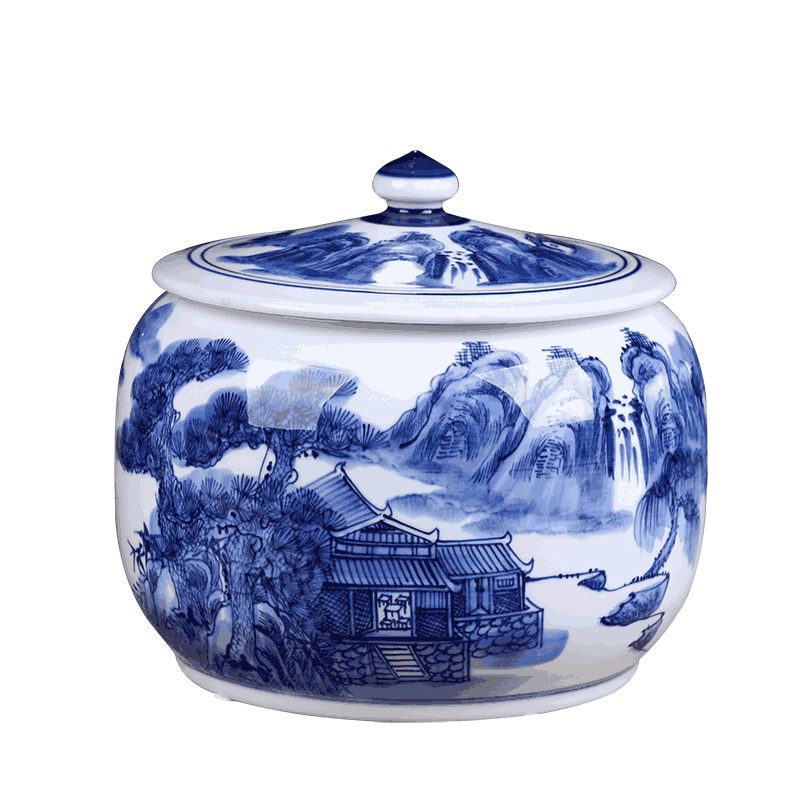 Jingdezhen ceramic hand - made with cover of blue and white porcelain decoration storage tank Chinese ceramic pot to receive furnishing articles large
