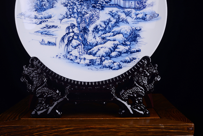 Modern Chinese blue and white porcelain of jingdezhen ceramics landscape decoration plate household act the role ofing is tasted furnishing articles