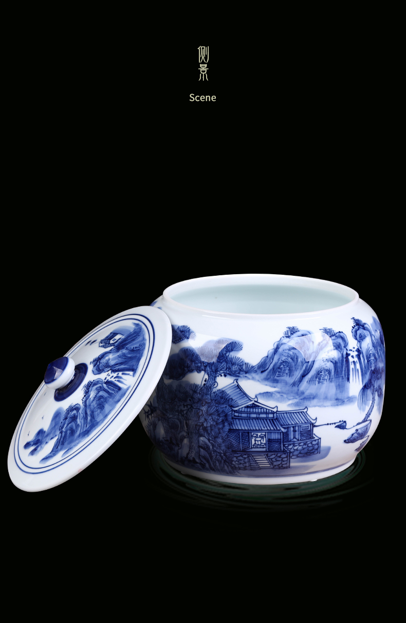 Jingdezhen ceramic hand - made with cover of blue and white porcelain decoration storage tank Chinese ceramic pot to receive furnishing articles large