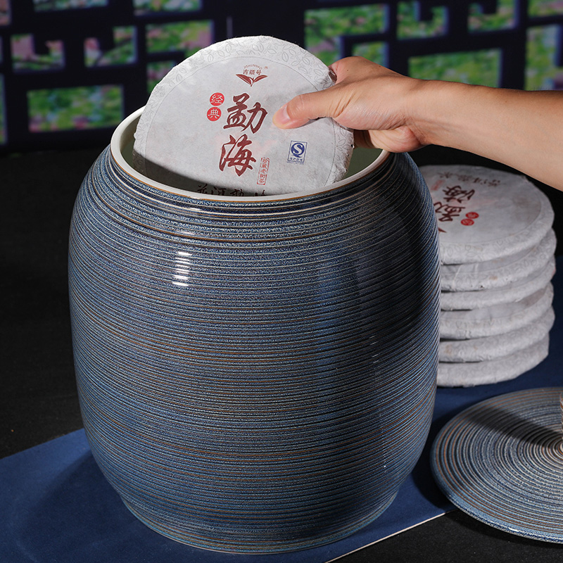 Jingdezhen ceramic checking coarse pottery tea canister receives pot seal tea cake big detong puer tea cake