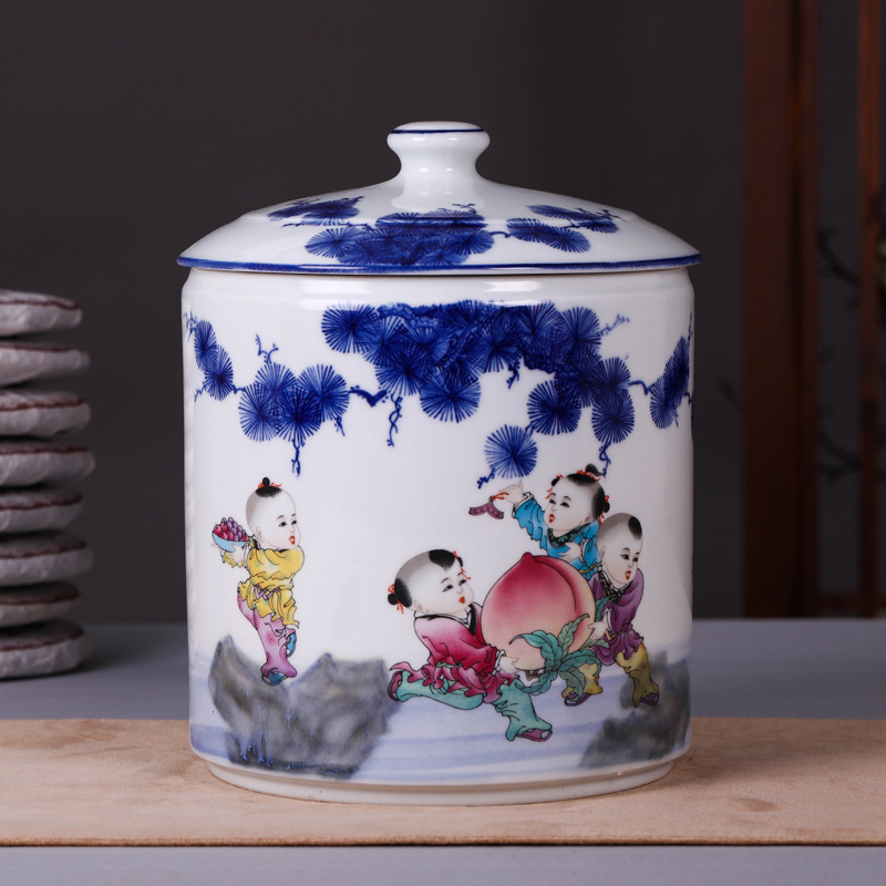 Jingdezhen ceramic blue and white porcelain tea sealing seal pot pot home puer tea cake porcelain tea pot