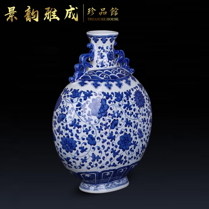 Jingdezhen ceramic sitting room porch decoration furnishing articles new Chinese blue and white porcelain vase handicraft decoration by hand