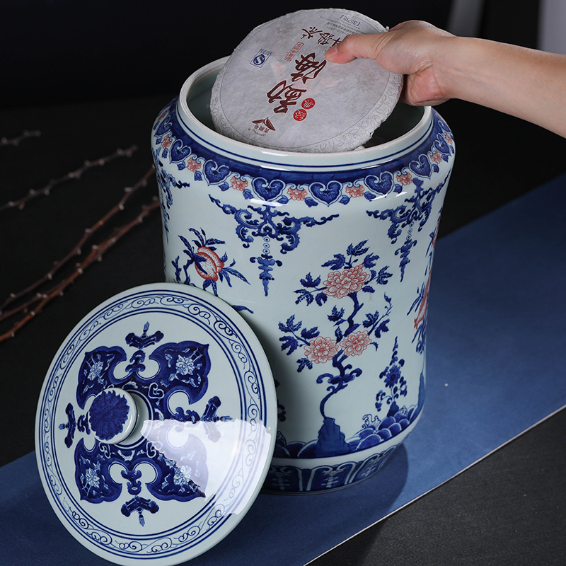 Jingdezhen ceramic hand - made large tea cake tin tea caddy fixings general gift box cake storage tanks
