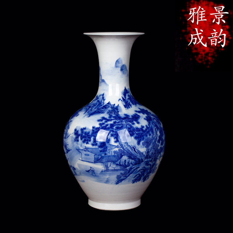 Jingdezhen blue and white landscape ceramic vase furnishing articles household act the role ofing is tasted, the sitting room porch TV ark adornment porcelain