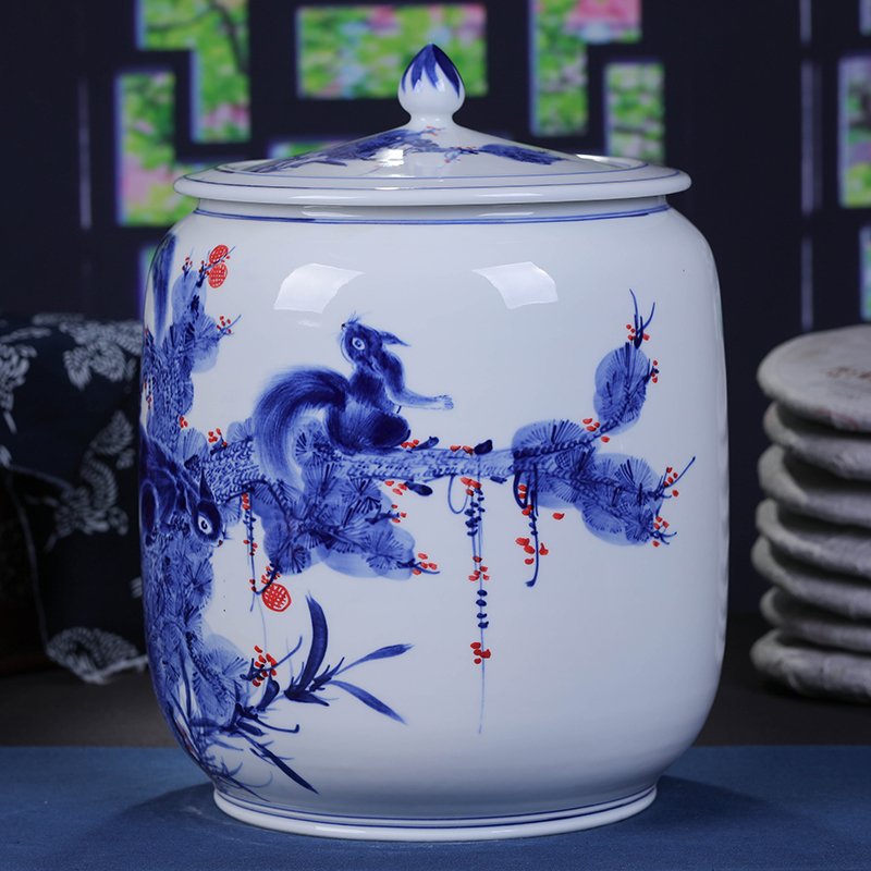 Jingdezhen ceramic hand - made porcelain tea pot large POTS of tea cake storage tank ten loaves puer tea cylinder