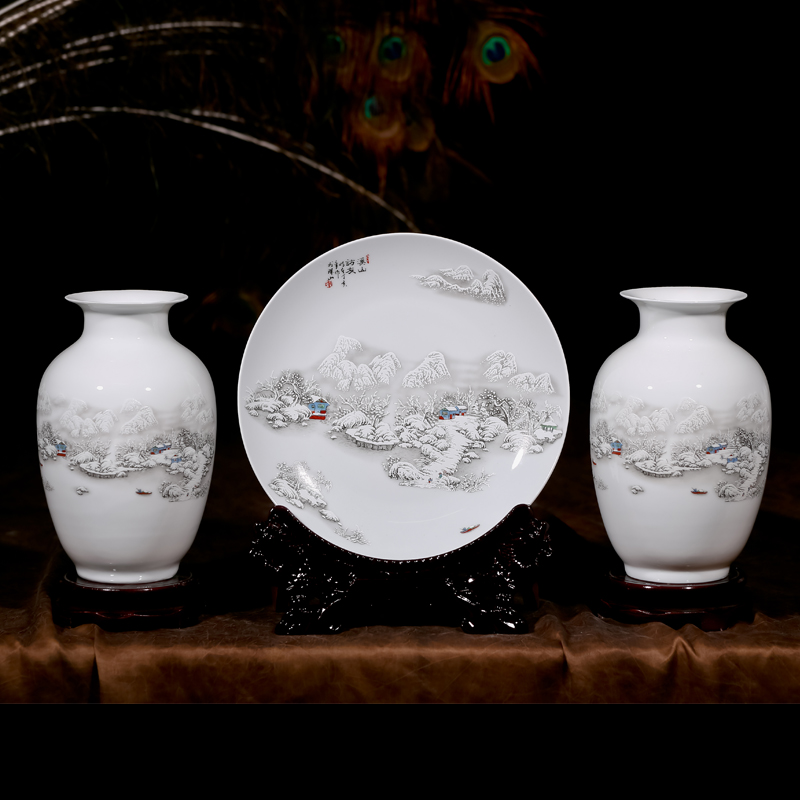 Three - piece vase crafts of jingdezhen ceramics handicraft contracted sitting room vase household decoration