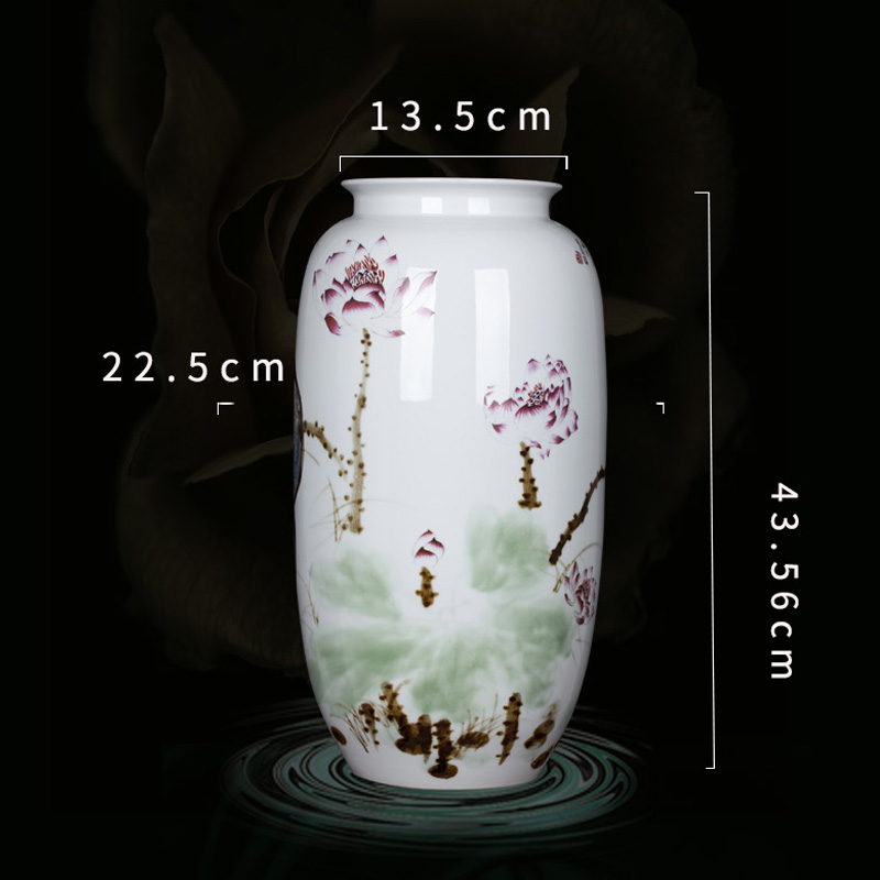 Jingdezhen ceramic hand - made lotus flower vase of new Chinese style household living room TV ark adornment furnishing articles