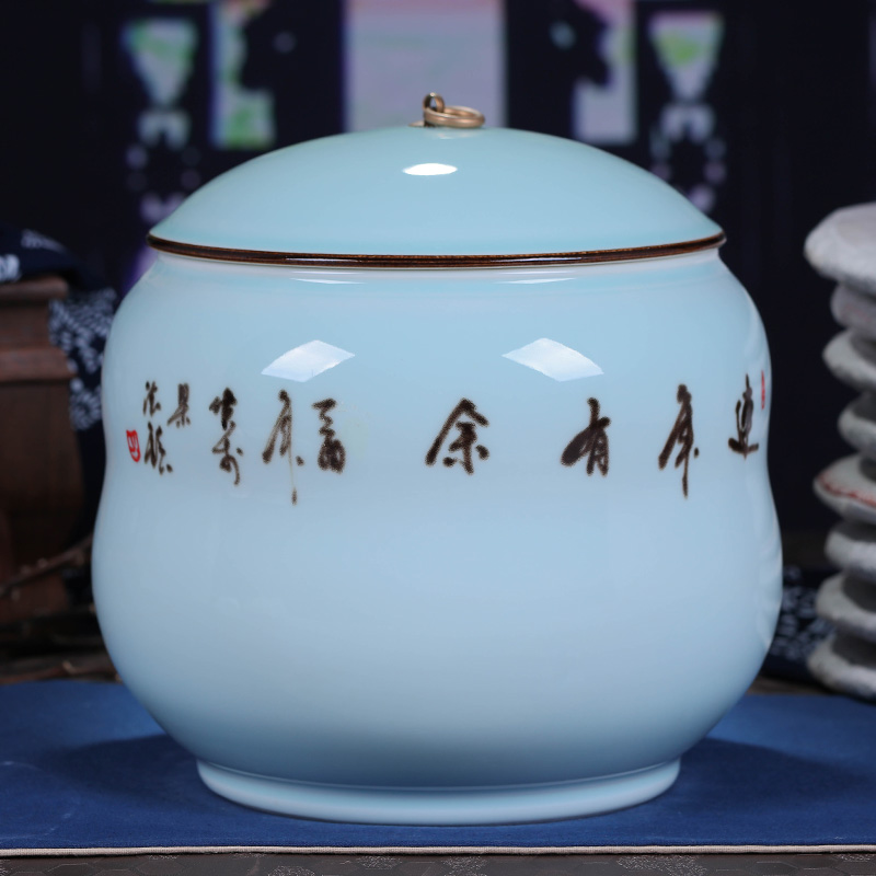 Jingdezhen ceramic manual sealing caddy fixings large gifts puer tea cake tin, household gift tea POTS