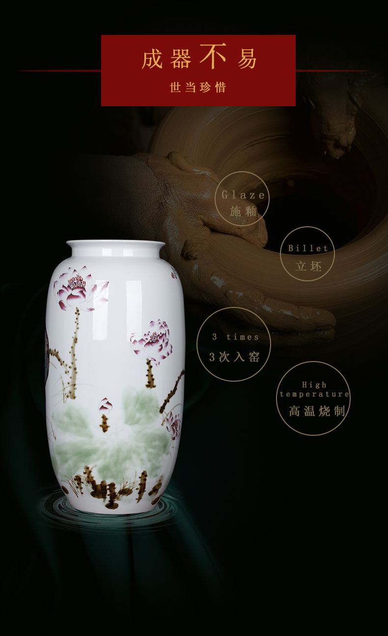 Jingdezhen ceramic hand - made lotus flower vase of new Chinese style household living room TV ark adornment furnishing articles