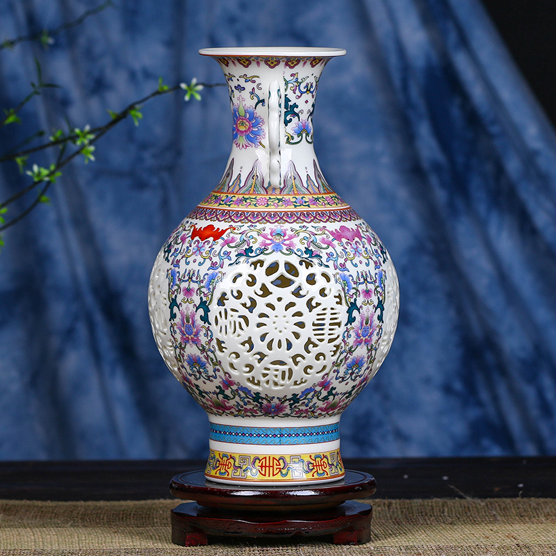 Jingdezhen pastel hollow out European table vase penjing art suit I and contracted the new Chinese style decorations