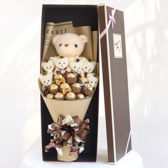 Cartoon bear plush doll doll candy chocolate bouquet rose birthday gift girlfriend classmate