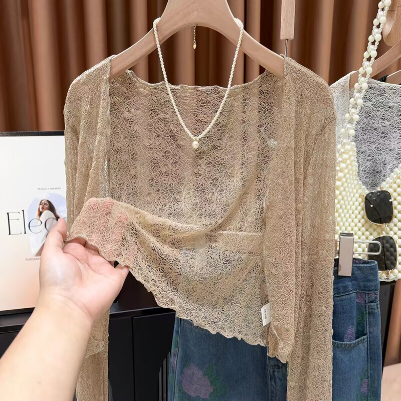 Lace Camisole Dress with Mesh Cardigan for Women, Lace Cardigan with a High-End Feel, Thin Summer Jacket Lace Camisole Dress with Mesh Cardigan for Women, Lace Cardigan with a High-End Feel, Thin Summer Jacket