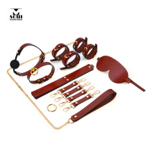 Light extravagant leather SM tune collar mouth ball handcuffs Pat eye mask fifty-degree Gray set flirting supplies