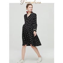 Pregnant womens professional wear to work ol workplace dress 2021 spring new fashion pregnant womens polka dot dress long