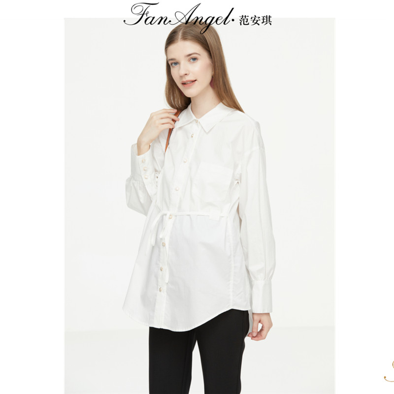 Pregnant woman to work in shirt spring clothes for work work jacket loose large size for pregnant woman white shirt pure cotton blouse short