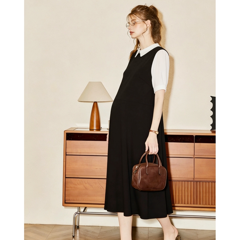 Maternity Work Attire Interview Summer Dress Pure Cotton Work Commute Maternity Wear Summer French Style Long Dress