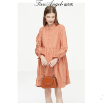 Pregnant Woman Spring Clothing Pure Cotton Dress Code Loose Korean version of doll collar pregnant woman Spring dress shirt with long section in dress shirt