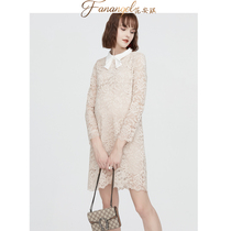 Pregnant women to work professional wear spring dress interview formal dress large size pregnant women lace dress spring and autumn medium and long section