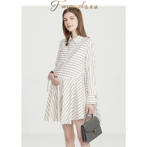 Business career pregnant woman Spring and autumn shirt with long section 2022 new loose pregnant woman Spring clothing pure cotton shirt with dress