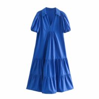 Foreign trade women's clothing 2025 short-sleeved poplin loose shirt dress 5594