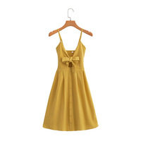 2023 Autumn foreign trade women's clothing new yellow bow suspender dress 23049