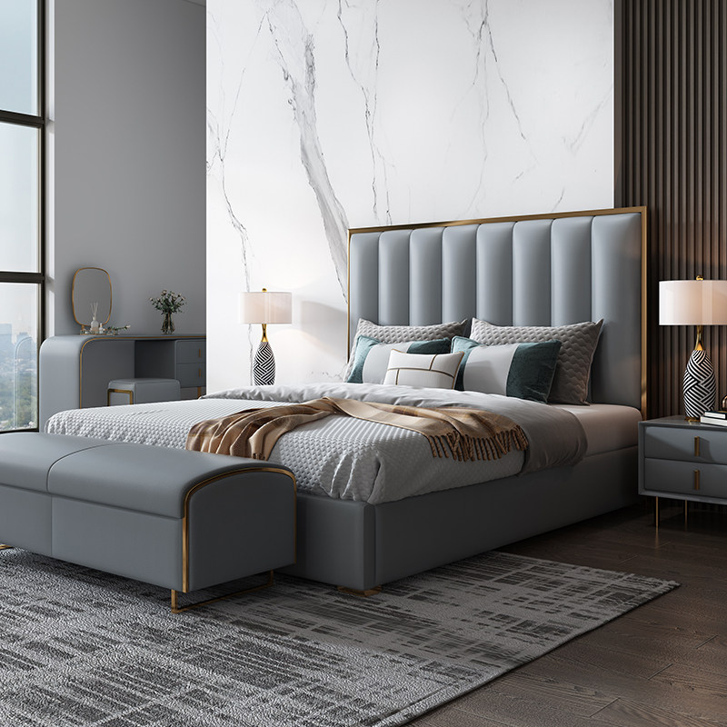 Bed solid wood modern minimalist single bed light extravagant modern master bedroom 1 8 m Double beds American modern light lavish wind bed