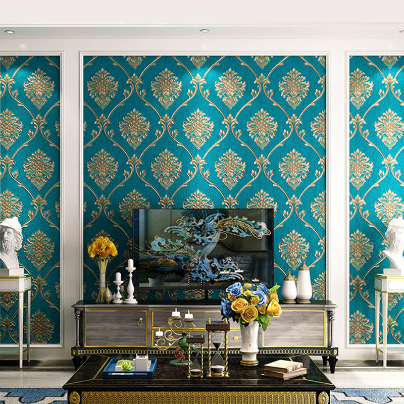 European fine pressed Damascus wallpaper luxury large flower bedroom living room sofa TV background waterproof embossed wallpaper
