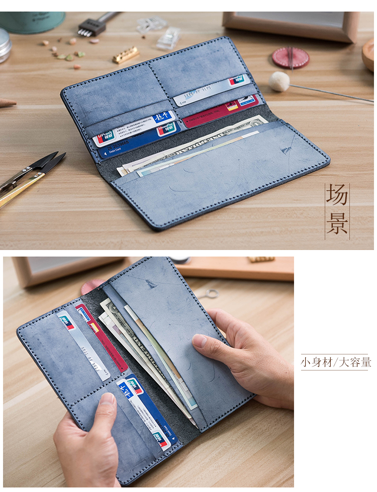 Lanze DIY chất liệu gói siêu mỏng ví dài bằng da sáp sương mù retro ví da đơn giản sở hữu khâu tay - Ví tiền ví nam gucci