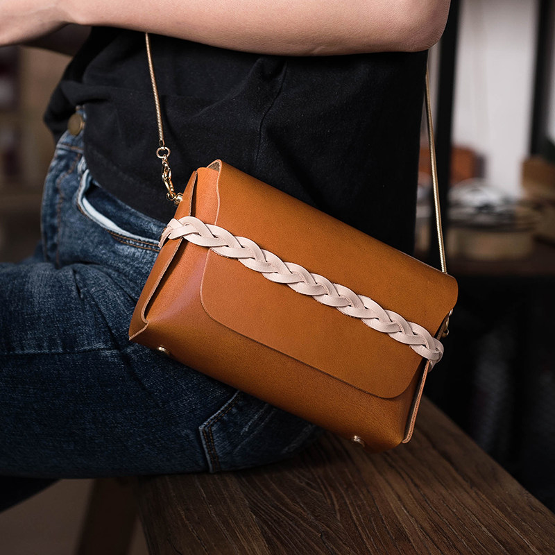 Italian Tannic Leather Girl Bag DIY material bag yourself hands-on to make single-shoulder small bag support
