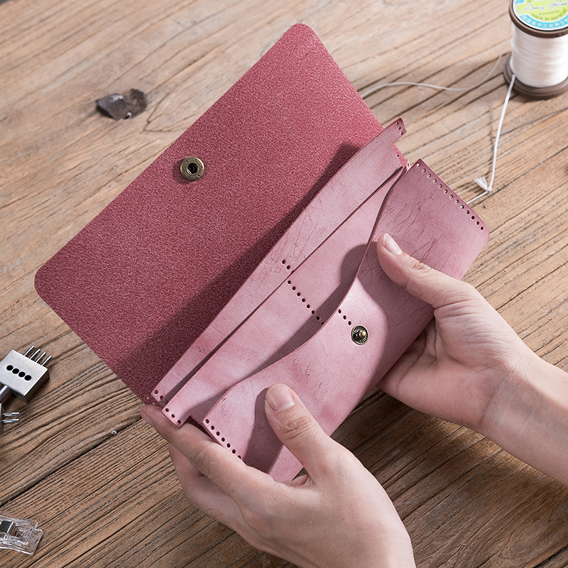 Material bag retro waxed wax leather Brief about long version wallet DIY own hand stitched stitch with press buckle