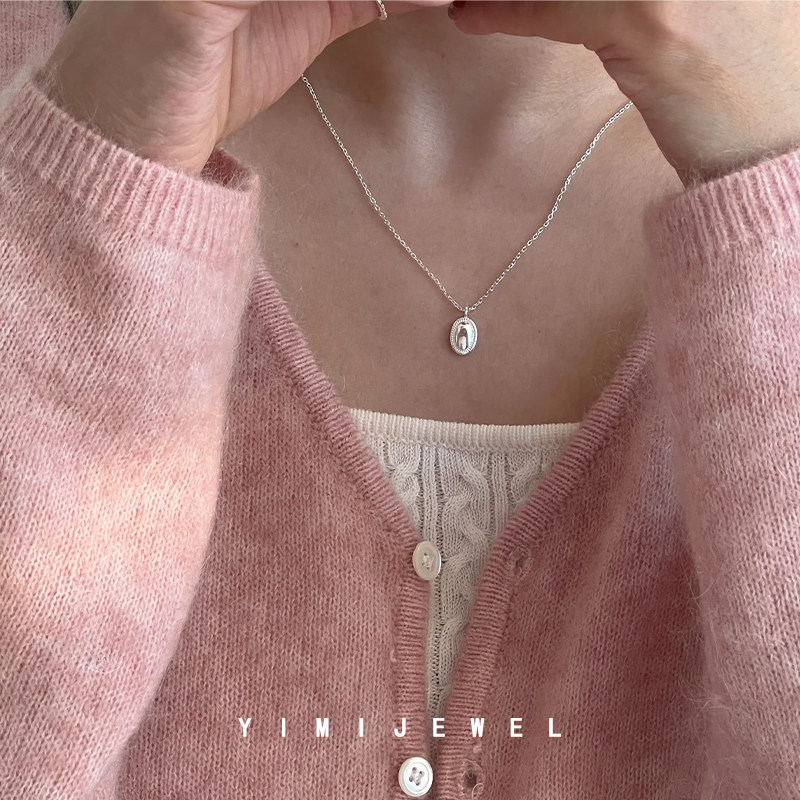 A coffee bean 925 sterling silver oval shape necklace versatile minimalist cold wind sweater chain 2022 new trend
