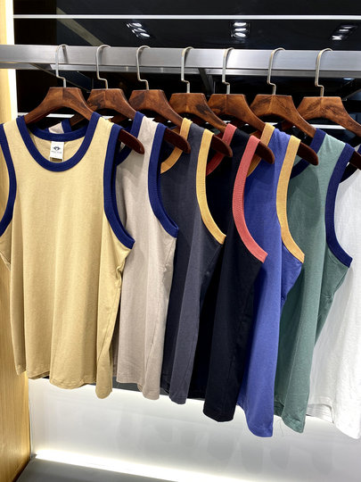 Japanese fashion brand pure cotton solid color sleeveless fitness vest men's summer beach outer wear sports youth suspender T-shirt