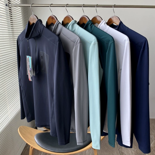 Дорожный демисезонный осенний быстросохнущий эластичный спортивный лонгслив с молнией для отдыха, на молнии