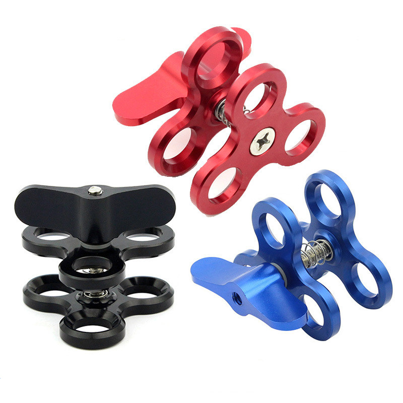 Diving Ball Clip Universal GoPro Metal Ball Head Clip Three Holes Butterfly Tongs Brake Snorkeling and Tonic Light Lamp Arm Clip