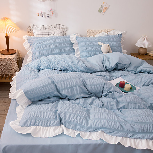 Bubble yarn quilt cover single piece solid color wash cotton sheet quilt cover dormitory single three-piece set 200x230 four-piece set