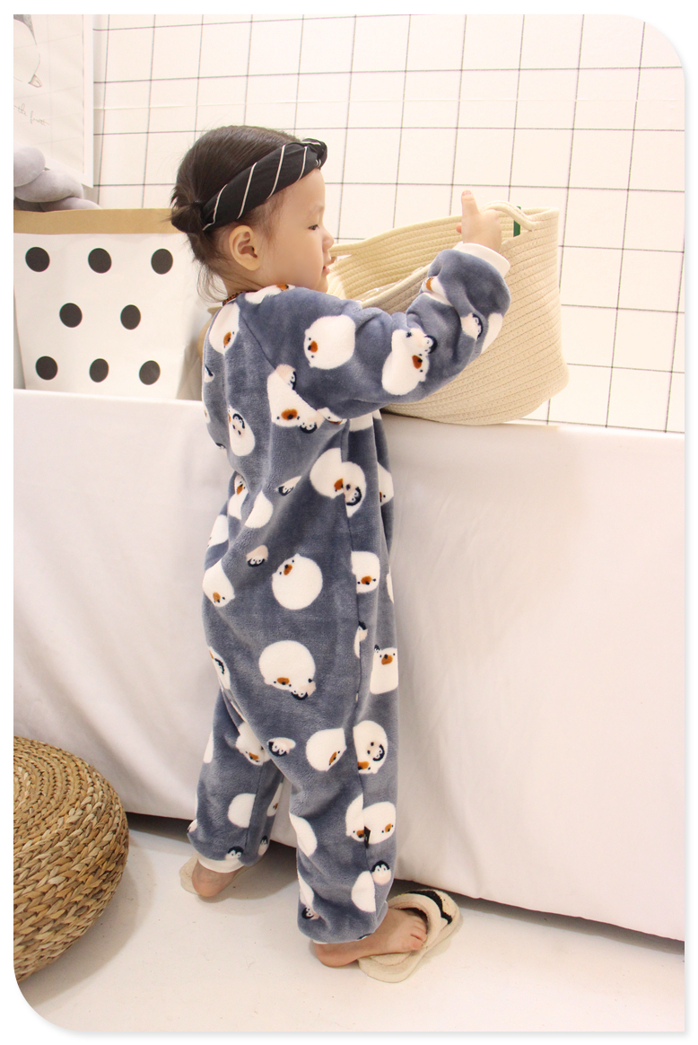 Mùa thu và mùa đông trẻ em flannel túi ngủ bé cộng với nhung dày hai lớp cơ thể đồ ngủ ấm bé romper đồ bơi bé trai
