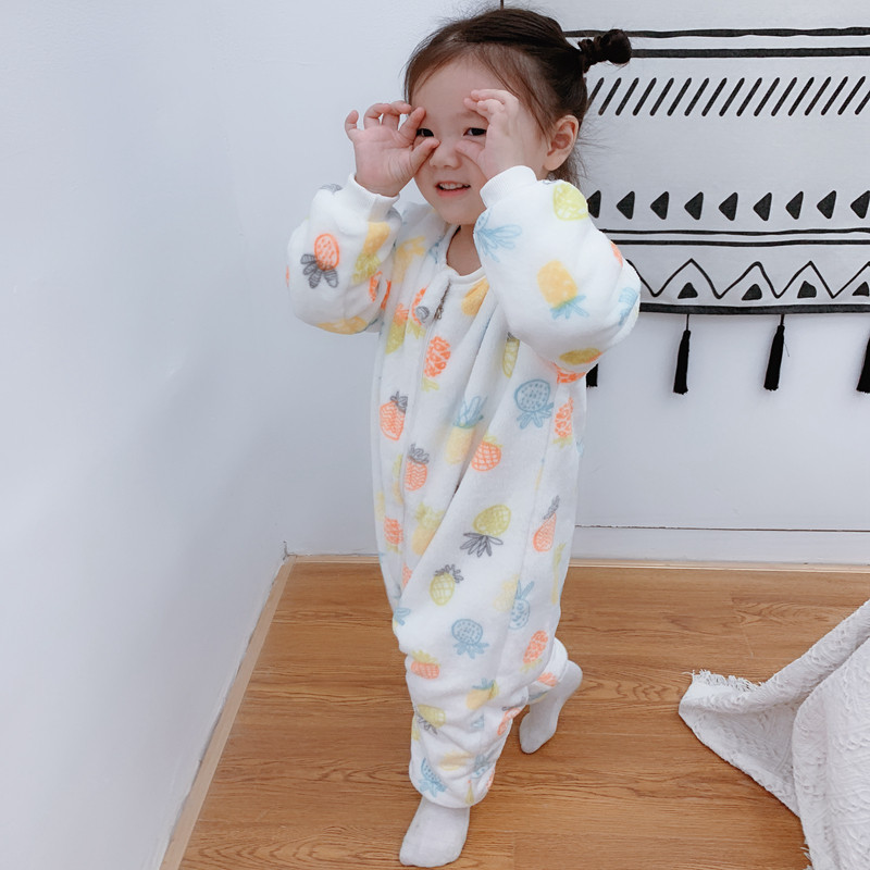 Spring and Autumn Children's Pajamas Sleeping Bag Baby Flannel Coral Velvet One-year-old Children Newborn Baby Clothes One-Body
